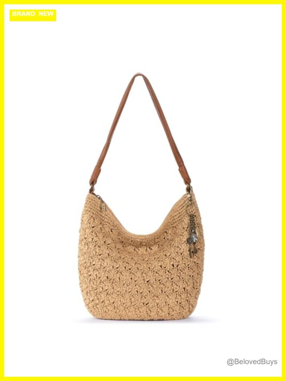 Hand Crochet Hobo Bag Large Shoulder Purse Zipper Pocket Vegan Lining